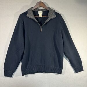 LL Bean 1/4 Zip Heavy Waffle Knit Sweater Men's Size Large Blue